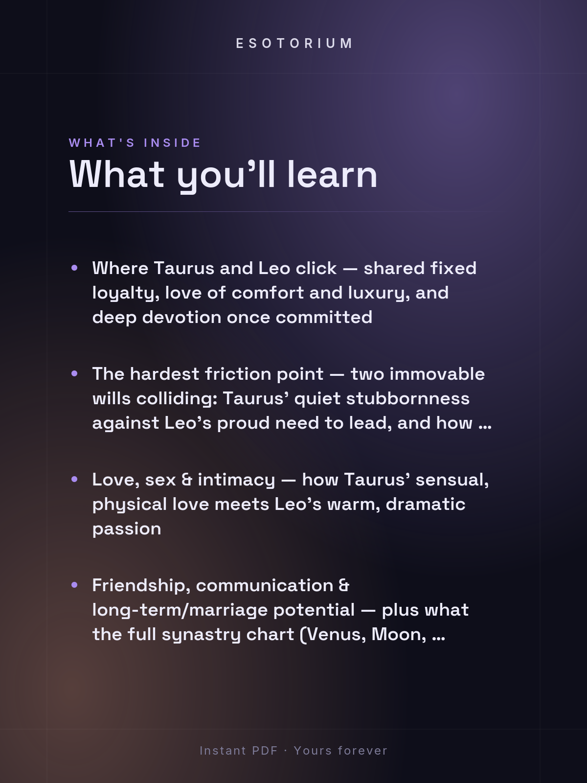 Taurus and Leo Compatibility — Love, Sex & Friendship — What's inside