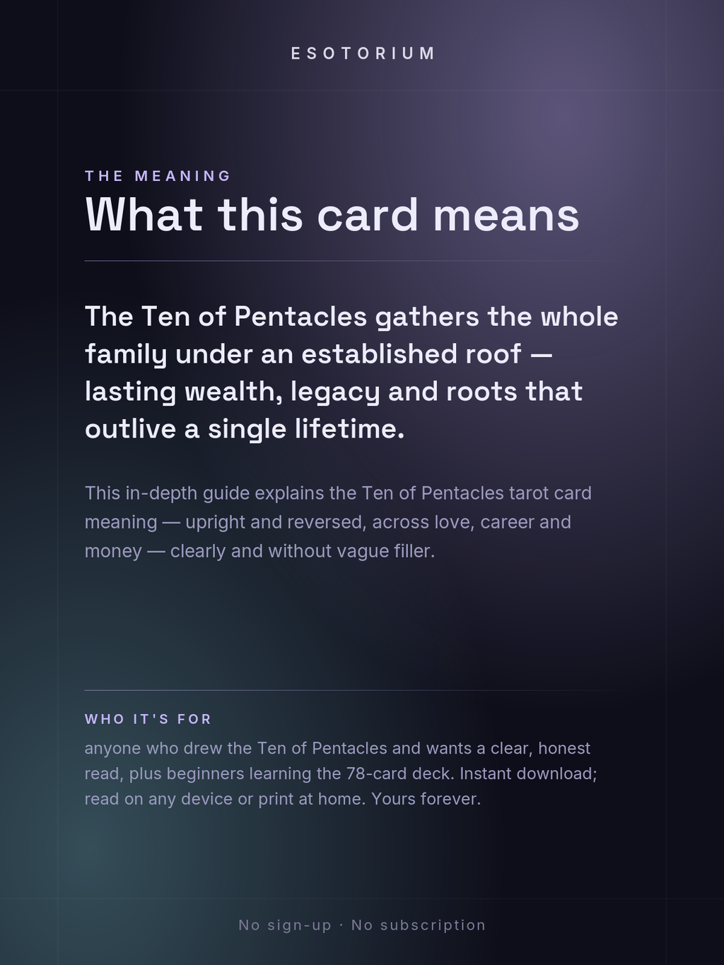 Ten of Pentacles — Tarot Card Meaning (Upright & Reversed) — Who it's for