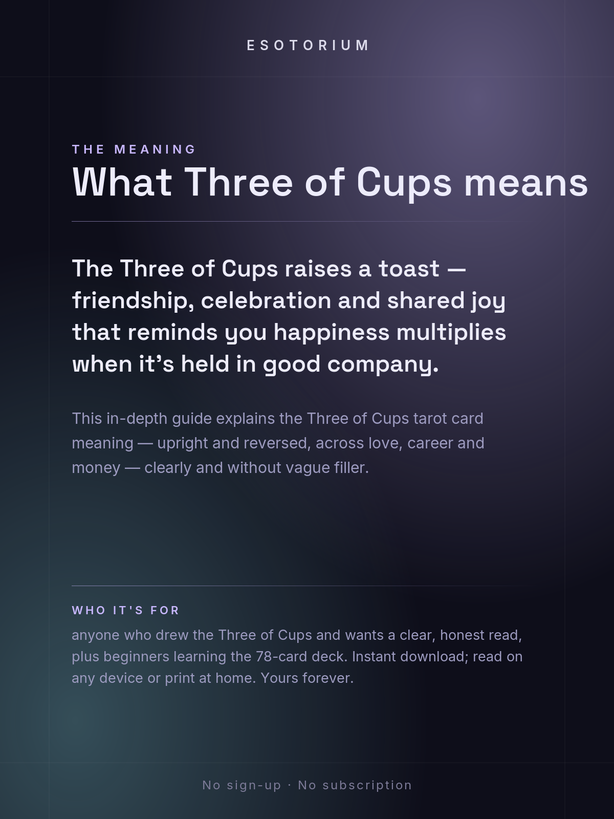 Three of Cups — Tarot Card Meaning (Upright & Reversed) — Who it's for