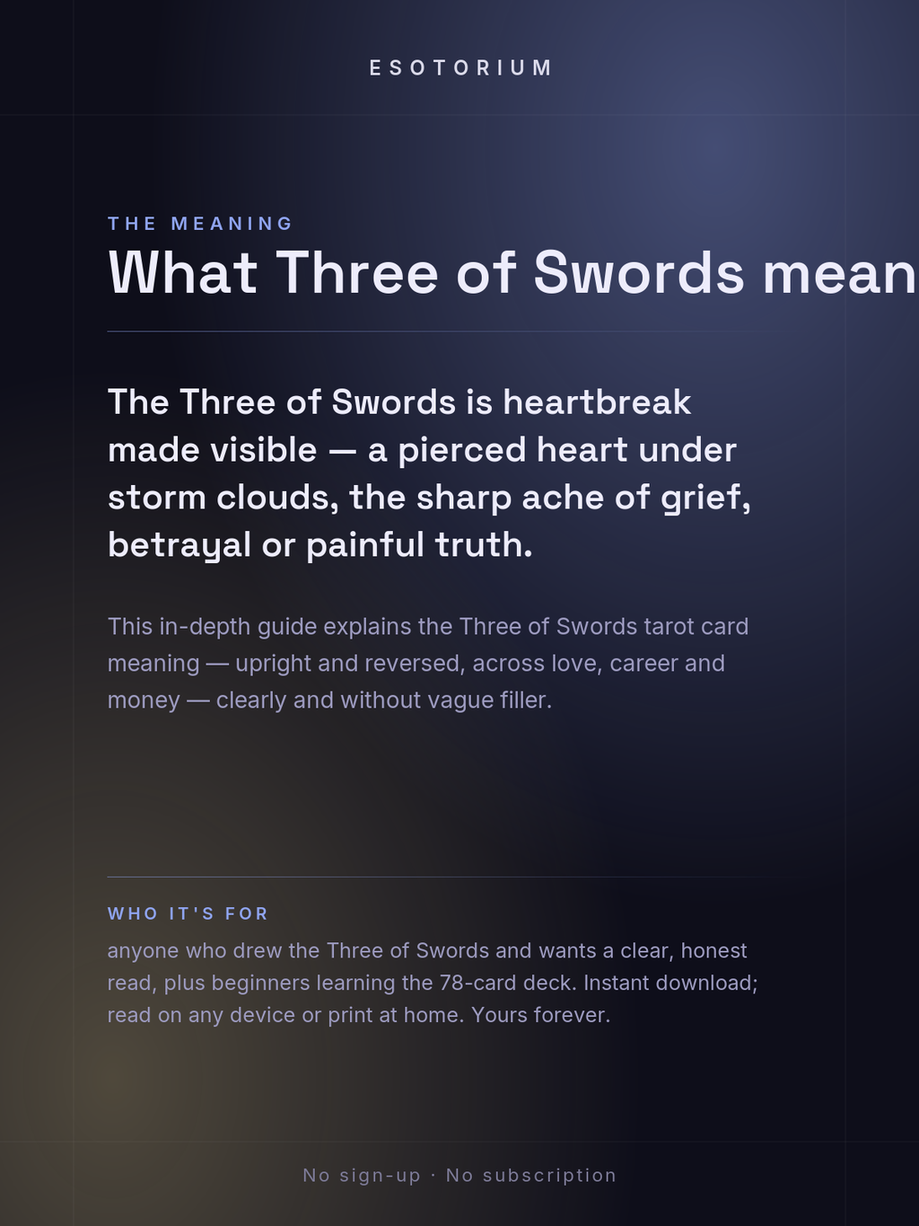 Three of Swords — Tarot Card Meaning (Upright & Reversed) — Who it's for