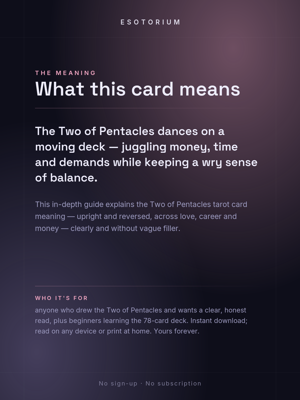 Two of Pentacles — Tarot Card Meaning (Upright & Reversed) — Who it's for