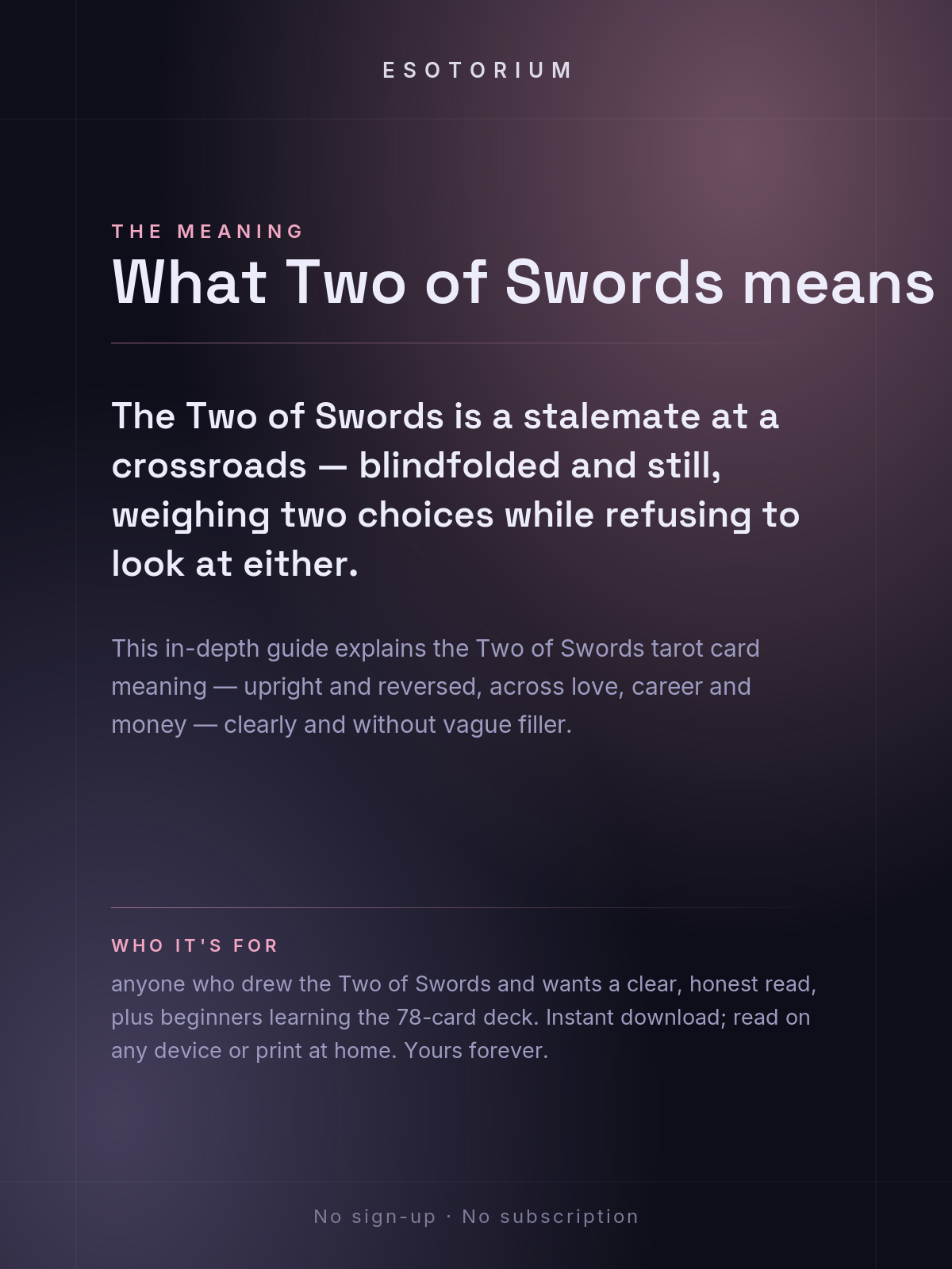 Two of Swords — Tarot Card Meaning (Upright & Reversed) — Who it's for