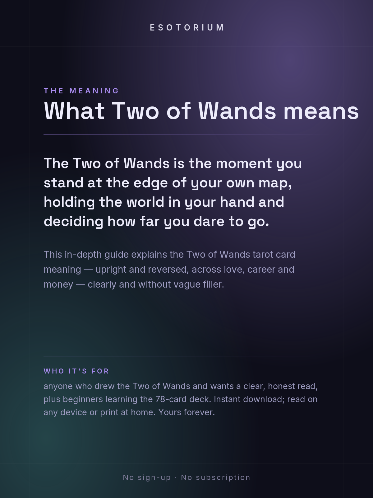 Two of Wands — Tarot Card Meaning (Upright & Reversed) — Who it's for