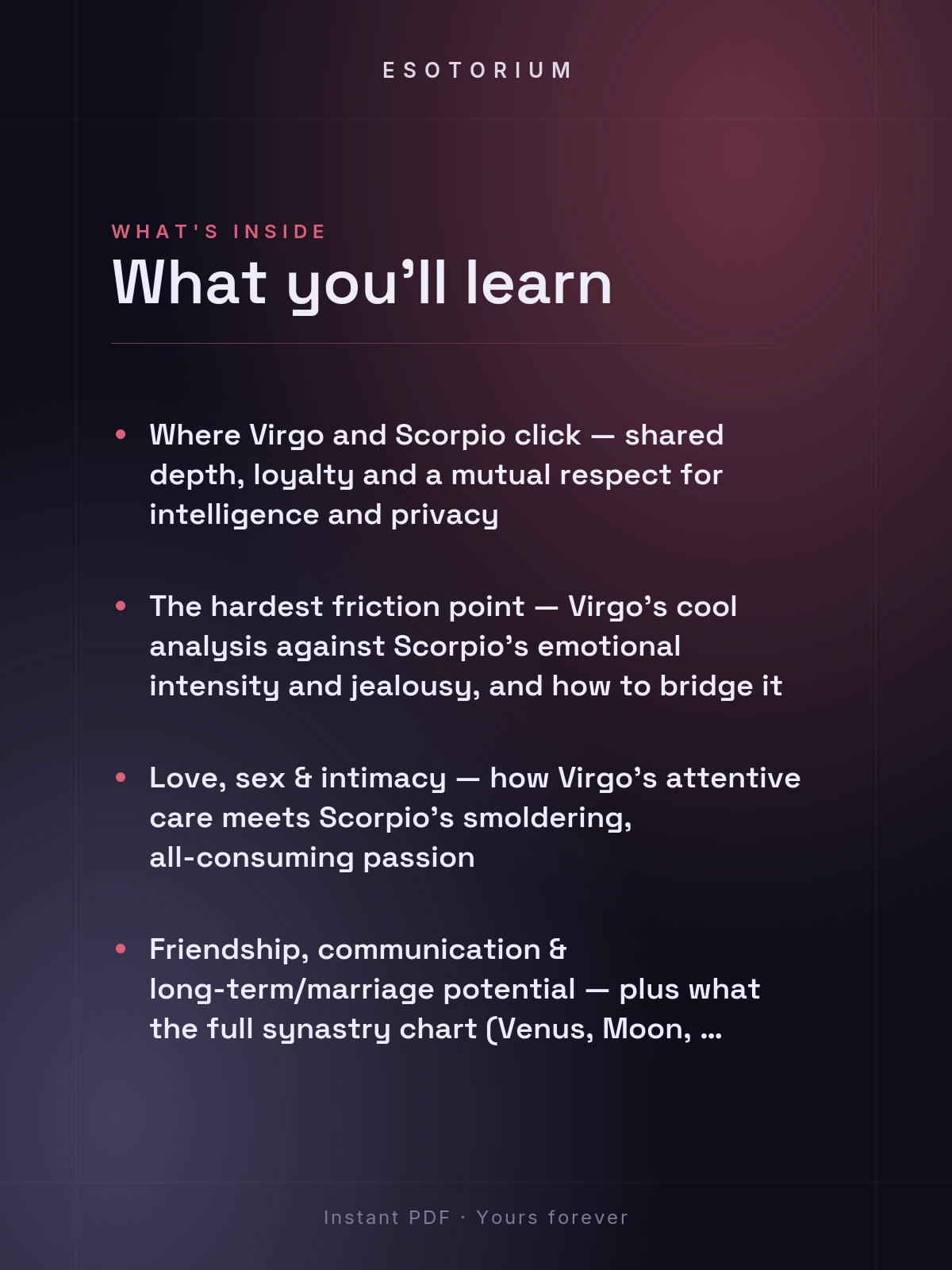 Virgo and Scorpio Compatibility — Love, Sex & Friendship — What's inside