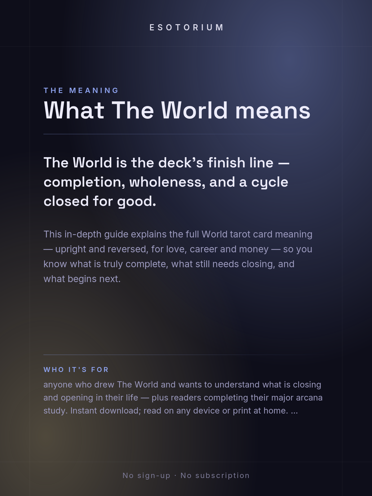 The World — Tarot Card Meaning (Upright & Reversed) — Who it's for